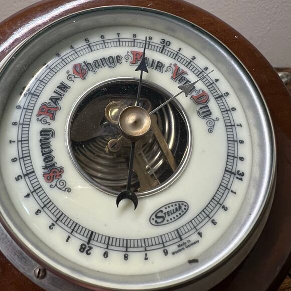 Vintage Stellar Barometer Mid Century Western Germany Helm Ship Wheel Nautical - Picture 4 of 8